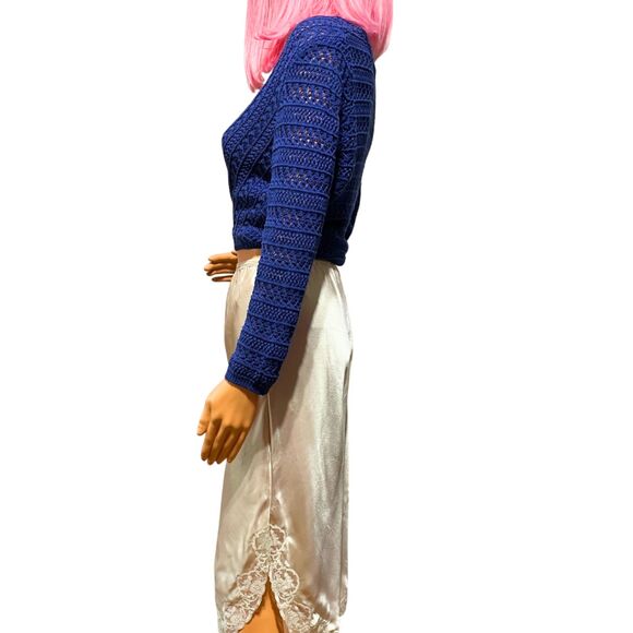 Blue crochet tie-front bolero shrug cardigan medium - Picture 7 of 12